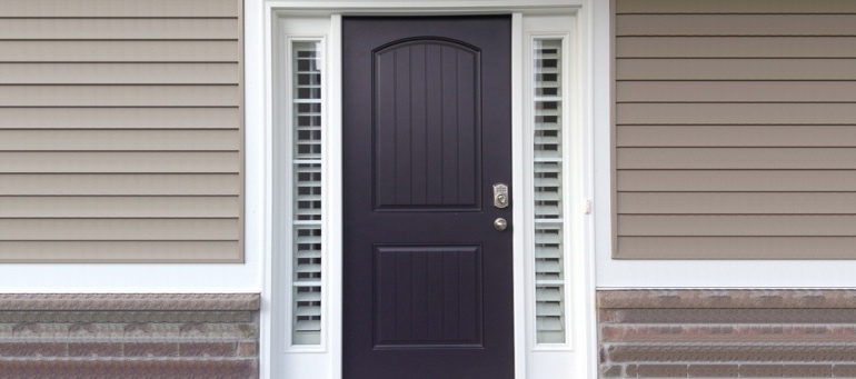 Sidelight Shutters On Black Door In Chicago, IL